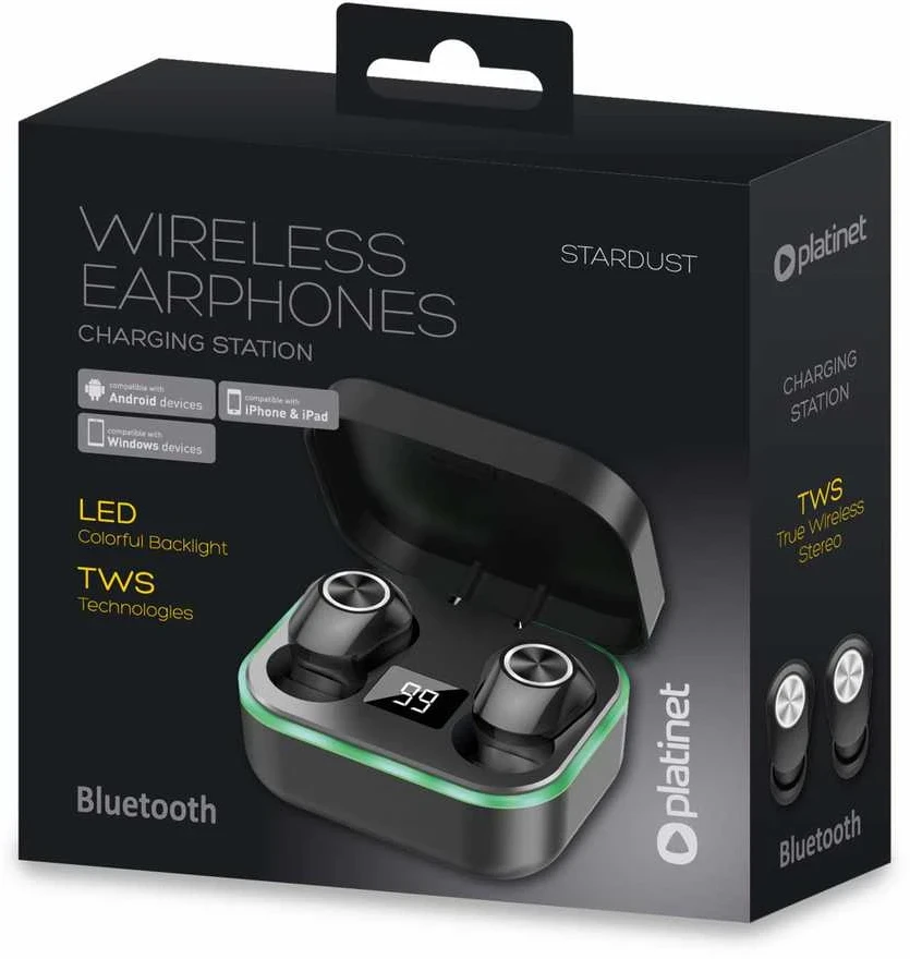 Belaidės ausinės - Platinet Stardust PM1030B Bluetooth 5.0 Juodos