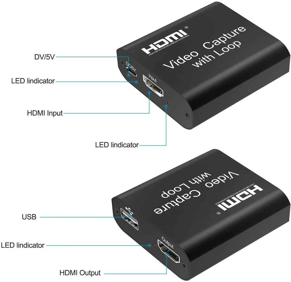 HDMI vaizdo fiksavimo įrenginio jungtys
