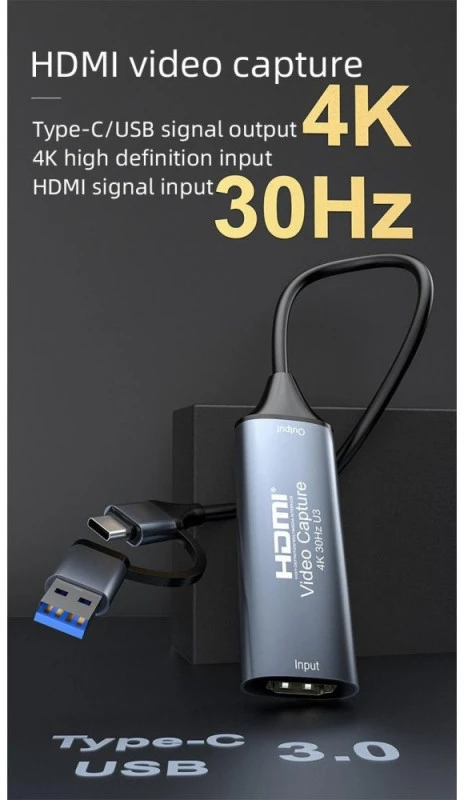 PREMIUMCORD HDMI fiksavimo/įrašymo įrenginys vaizdo / garso signalui įrašyti į kompiuterį su USB 3.0 ir USB-C jungtimi