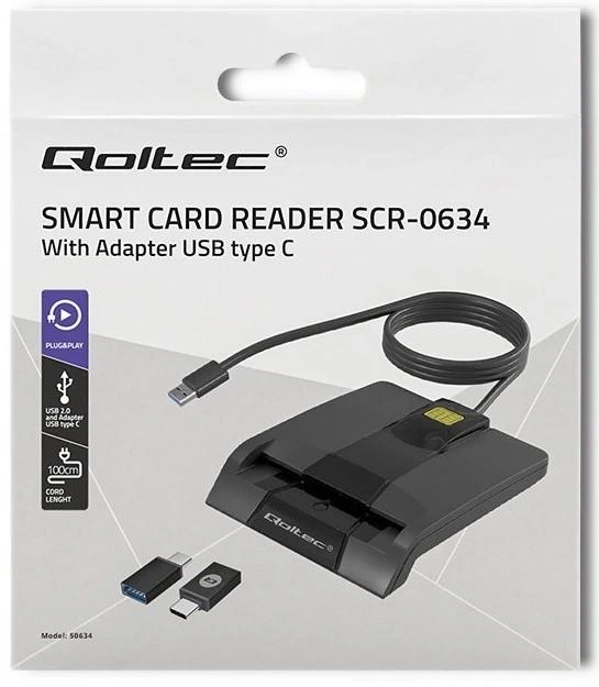 QOLTEC 50634 Išmanusis Smart ID lustinių kortelių skaitytuvas SCR0634 USB Type C