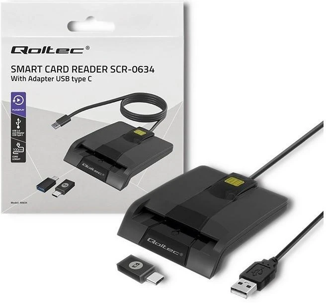 QOLTEC 50634 Išmanusis Smart ID lustinių kortelių skaitytuvas SCR0634 USB Type C