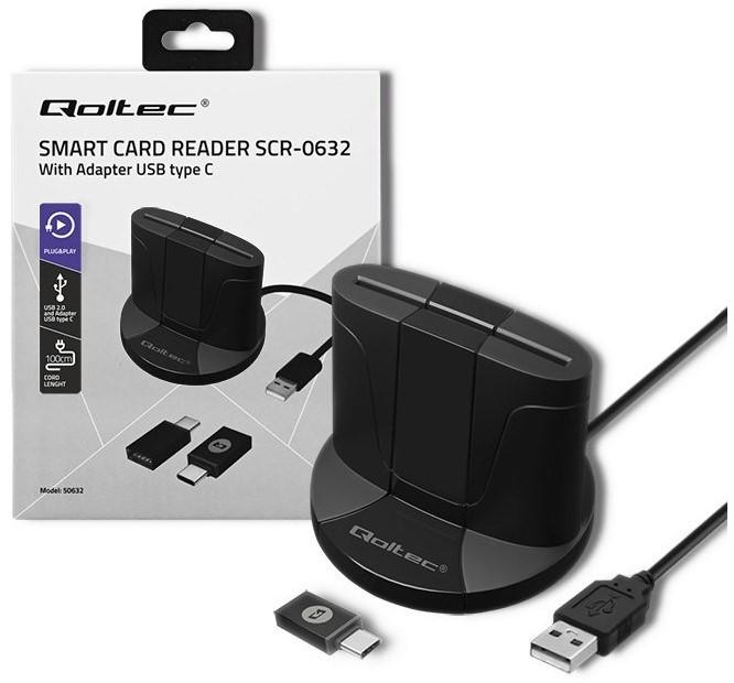 QOLTEC 50632 Išmanusis Smart ID kortelių skaitytuvas SCR0632 USB tipo C