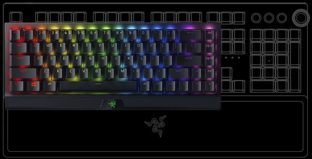 Belaidė 65% Klaviatūra Razer BlackWidow V3 Mini HyperSpeed su Razer Chroma RGB, Yellow Switch, US išdėstymas