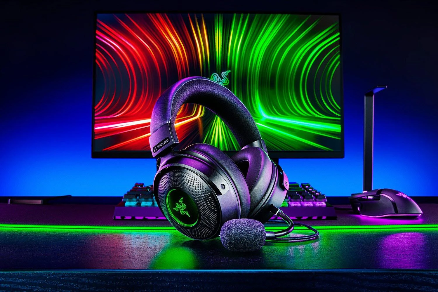 Žaidimų Ausinės Razer Kraken V3 HyperSense, USB jungtis, Chroma RGB, Juodos