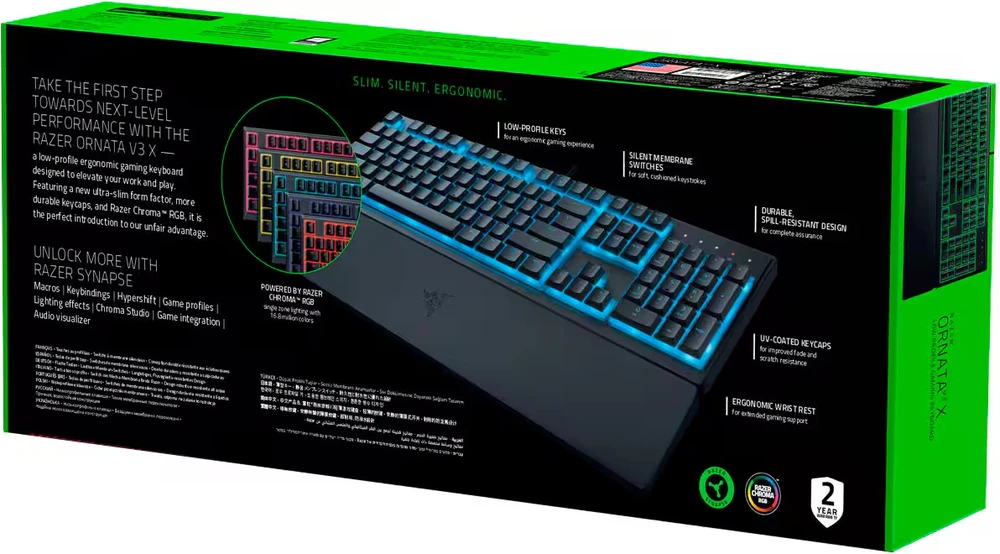 Razer | Klaviatūra žaidimams | Ornata V3 X | Klaviatūra žaidimams | su laidu | RGB LED pašvietimas | US | Silent Membrane | Juodas