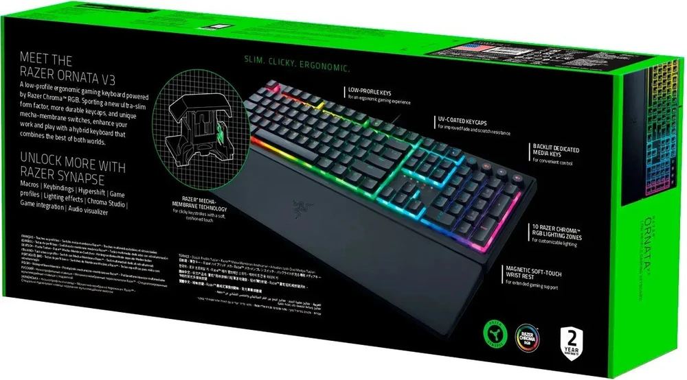 Razer | Ornata V3 | Klaviatūra žaidimams | su laidu | RGB LED pašvietimas | US | Mecha-Membrane | Juodas