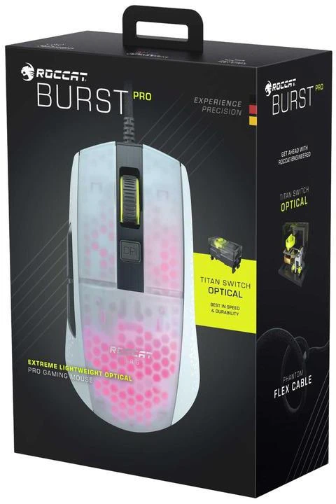 Lengva Žaidimų Pelė Roccat Burst Pro, Titan Optical Switch, 16000dpi, Balta