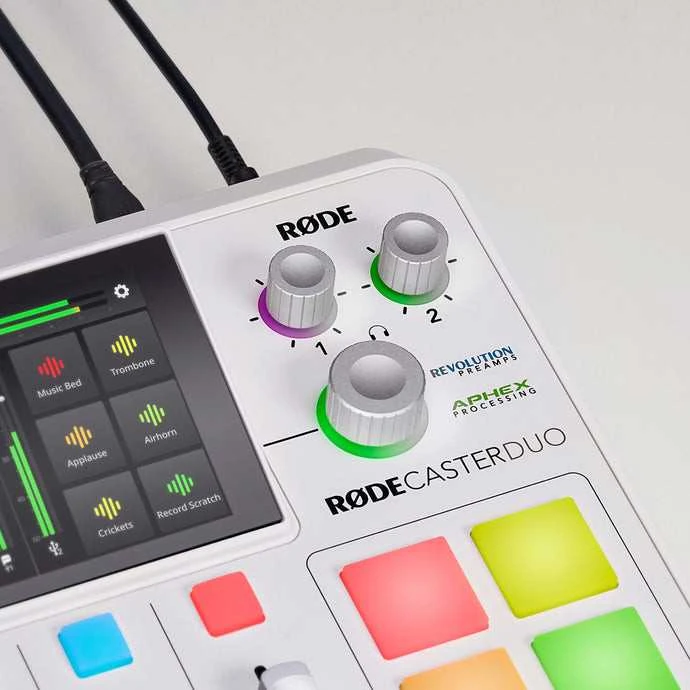 Rode RØDECaster Duo Baltas Podcast gamybos studija Muzikos gamybos stotis, baltas