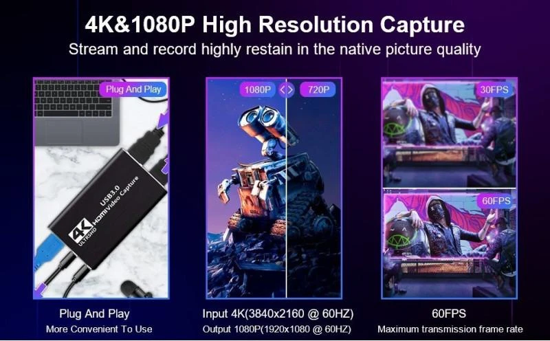„RoGer“ HDMI vaizdo įrašymo kortelė 4K@60FPS / USB 3.0 / HDCP 2.2