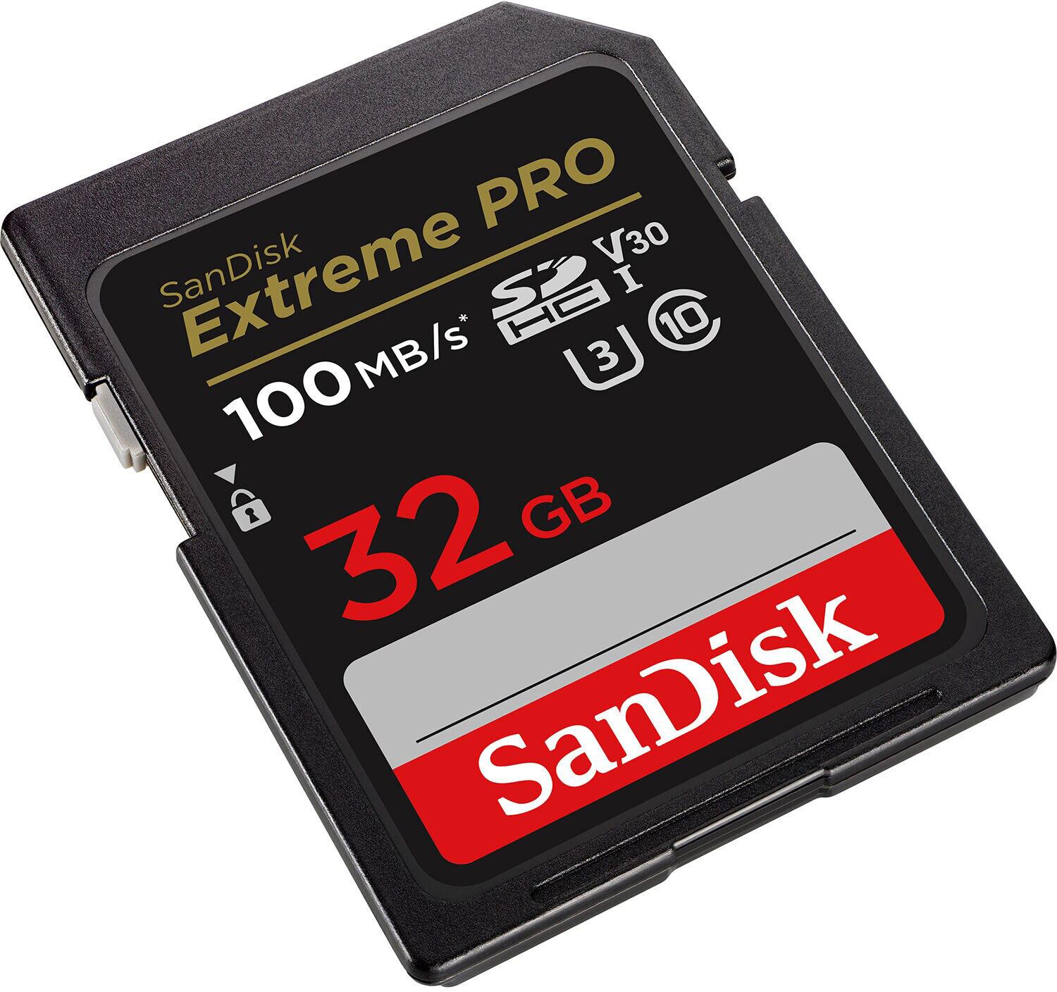 Atminties kortelė SANDISK Extreme PRO 32GB SDHC Memory Card + 2 metai RescuePRO Deluxe iki 100MB/s & 90MB/s Read/Write speeds, UHS-I, Class 10, U3, V30
