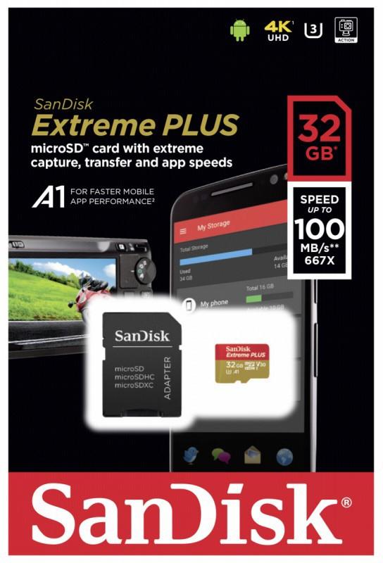 Atminties kortelė SanDisk Micro SDHC 100MB A1 32GB Extreme Plus SDSQXBG-032G-GN6MA