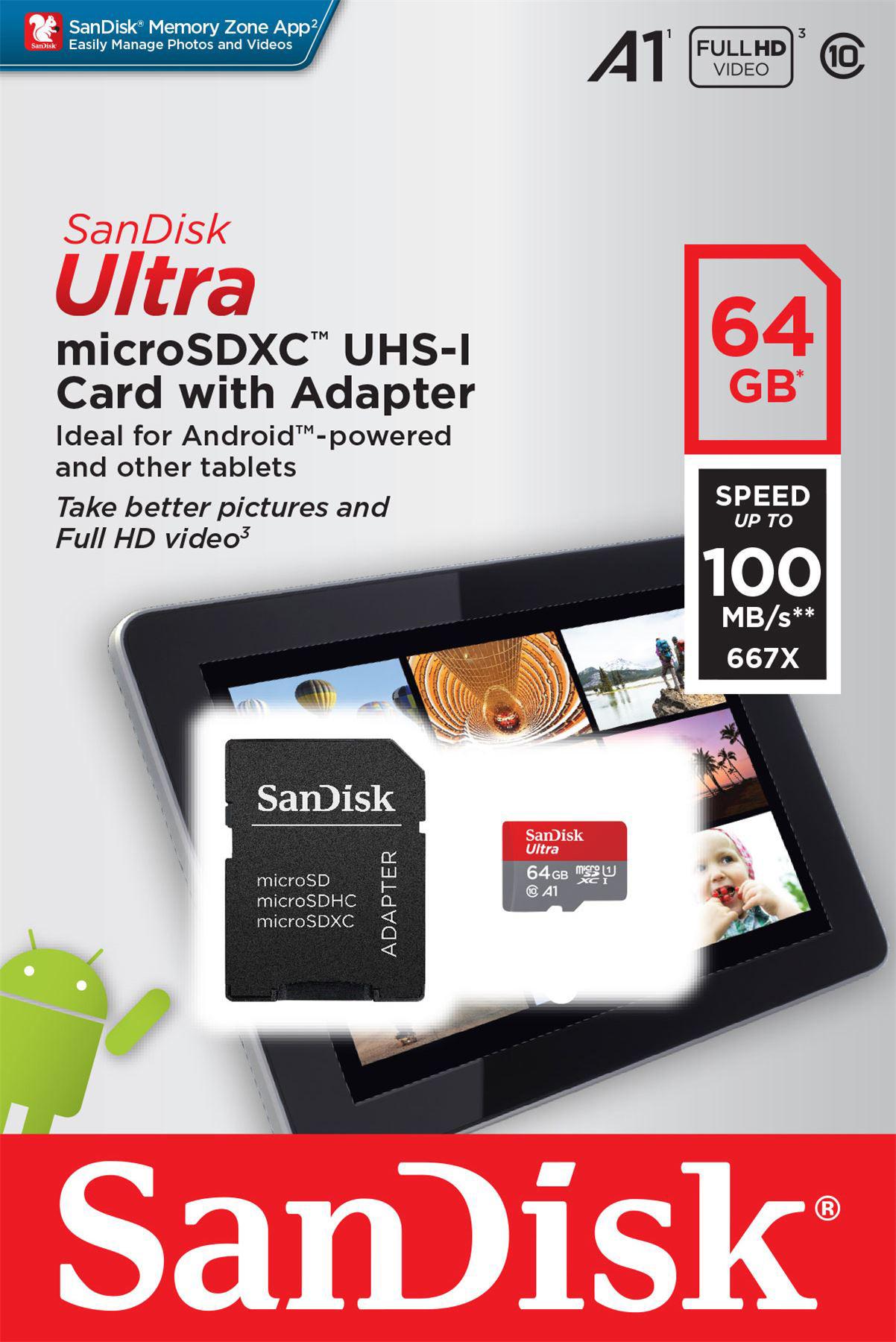 SANDISK 64GB Micro SD atminties kortelė, U1