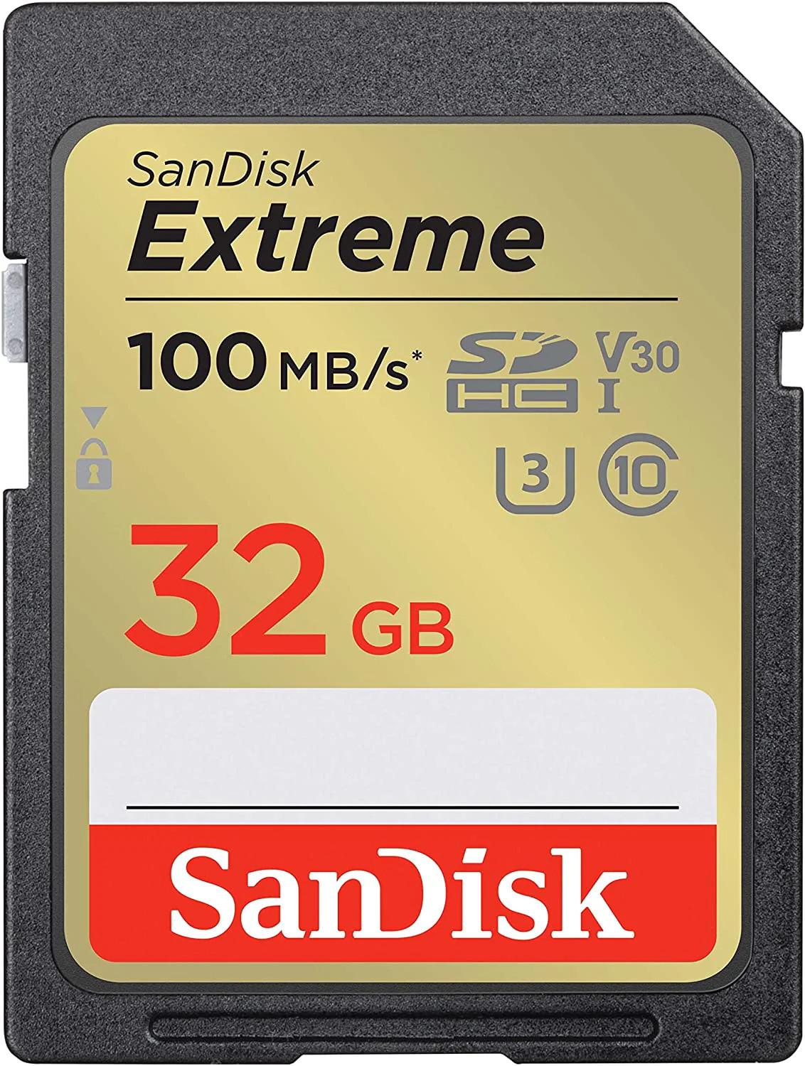 SANDISK Extreme 32GB atminties kortelė iki 100MB/s, UHS-I, 10 klasė, U3, V30