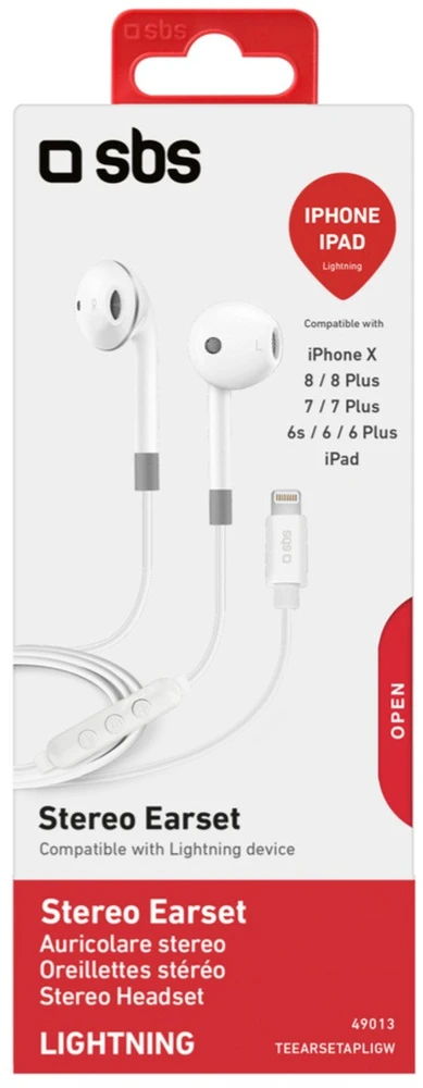 SBS ausinės Stereo Earset Lightning, baltas
