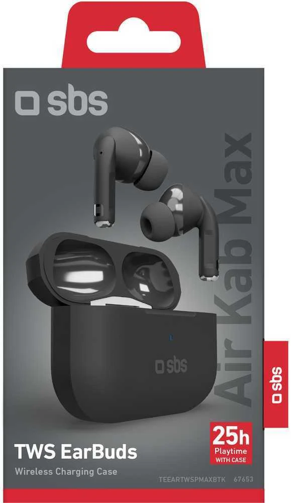 SBS belaidės ausinės Air Kab Max TWS, juodos