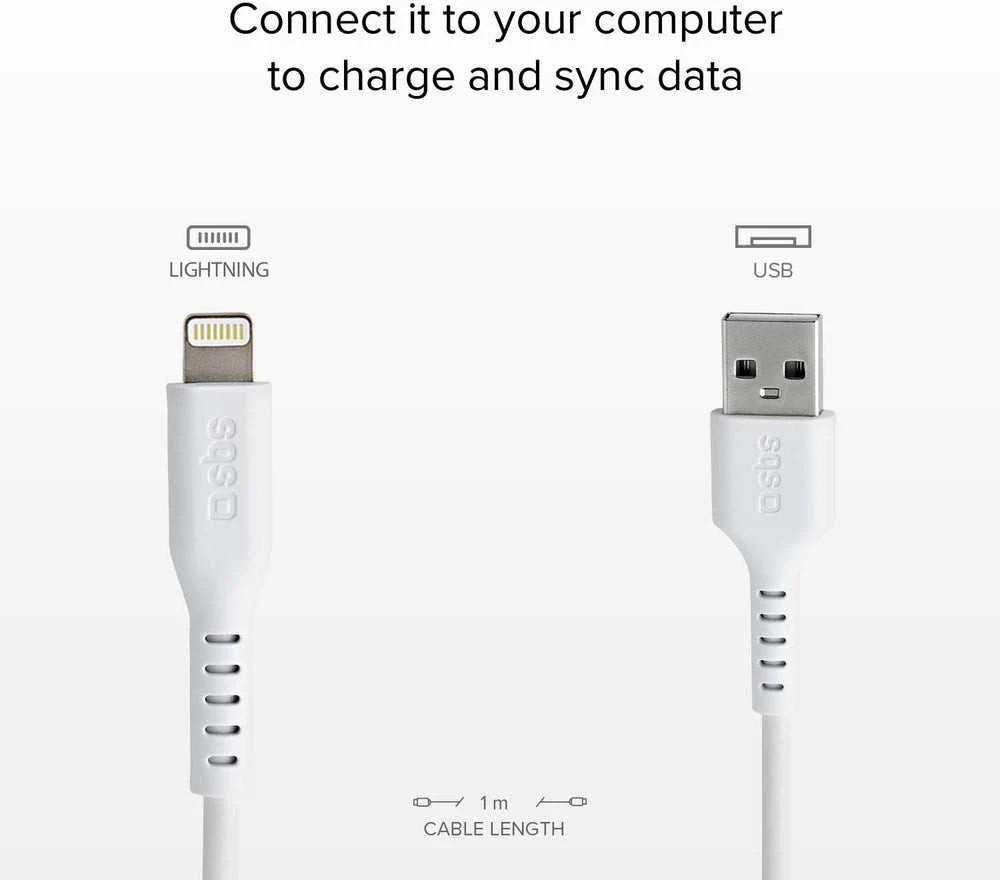 SBS TECABLEUSBIP589W USB-A – Lightning kabelis – baltos spalvos