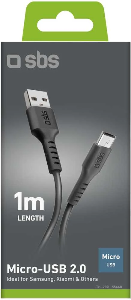 SBS LTHL200 USB-A – Micro-USB kabelis 1m – juodos spalvos