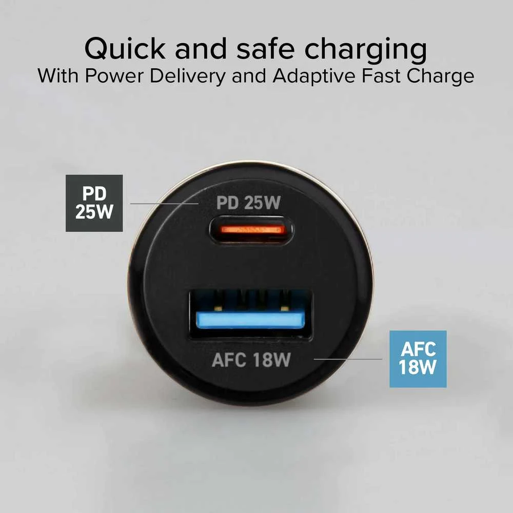 SBS TECRPD25W automobilinis įkroviklis 25W USB-A USB-C su Power Delivery – juodos spalvos
