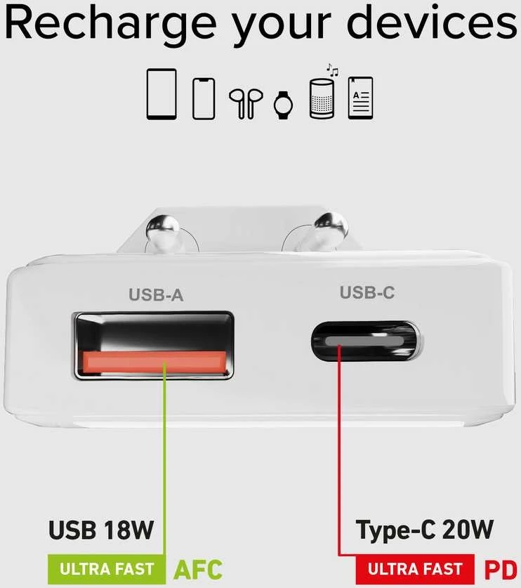 SBS 20W USB-A, USB-C, plokščias