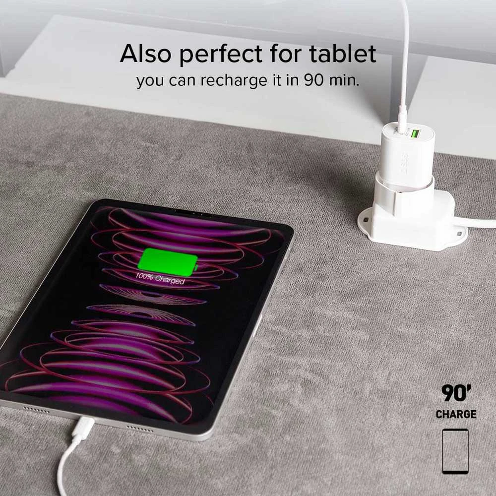 SBS TETRPD20W 20W USB-A USB-C sieninis įkroviklis su maitinimo tiekimu – baltas