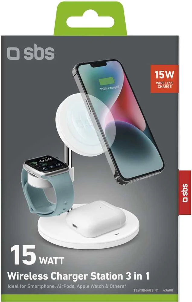 SBS įkrovimo stotelė MagSafe 15W 3in1, balta