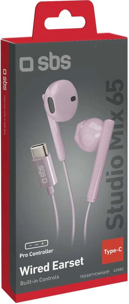 Rožinės SBS Studio Mix ausinės su USB-C jungtimi