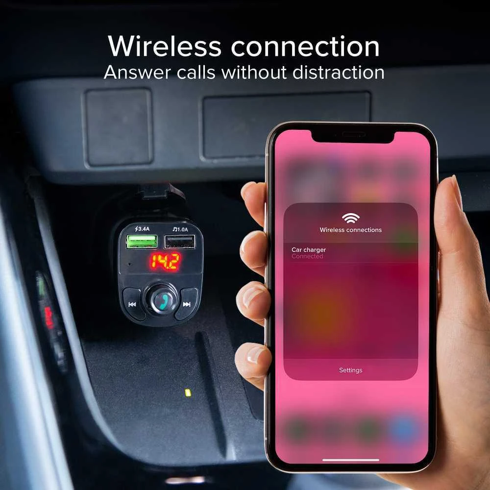 SBS FM siųstuvas/automobilinis įkroviklis 2xUSB 15W