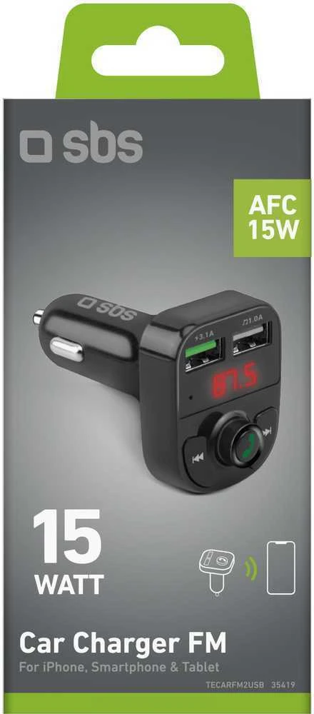 SBS FM siųstuvas/automobilinis įkroviklis 2xUSB 15W