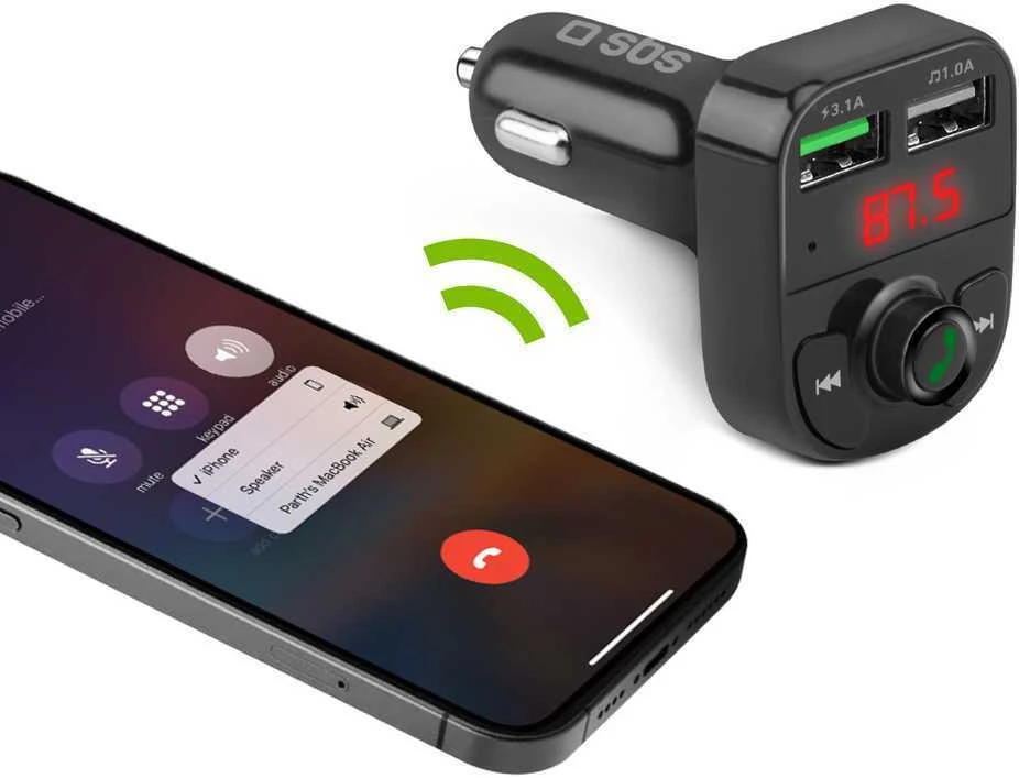 SBS FM siųstuvas/automobilinis įkroviklis 2xUSB 15W