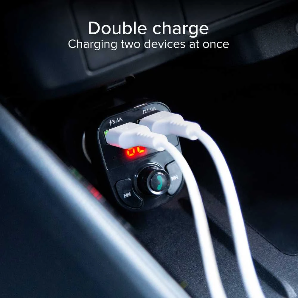 SBS FM siųstuvas/automobilinis įkroviklis 2xUSB 15W