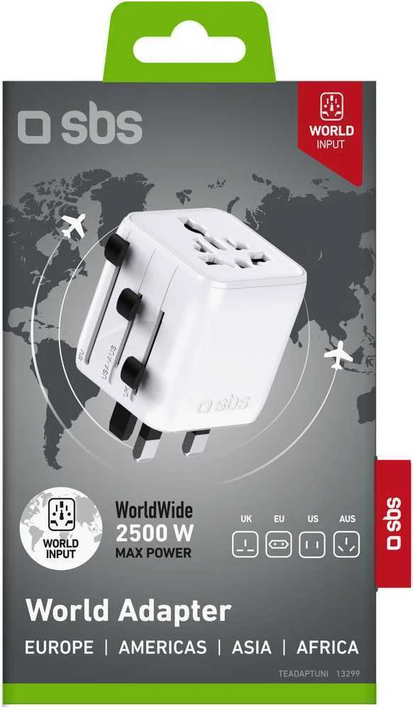 SBS TEADAPTUNI universal travel adapter - baltas