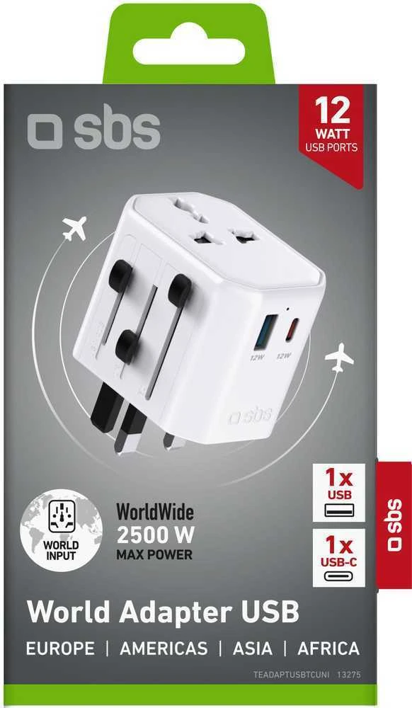 SBS TEADAPTUSBTCUNI USB-C USB-A universalus kelioninis adapteris - Baltos