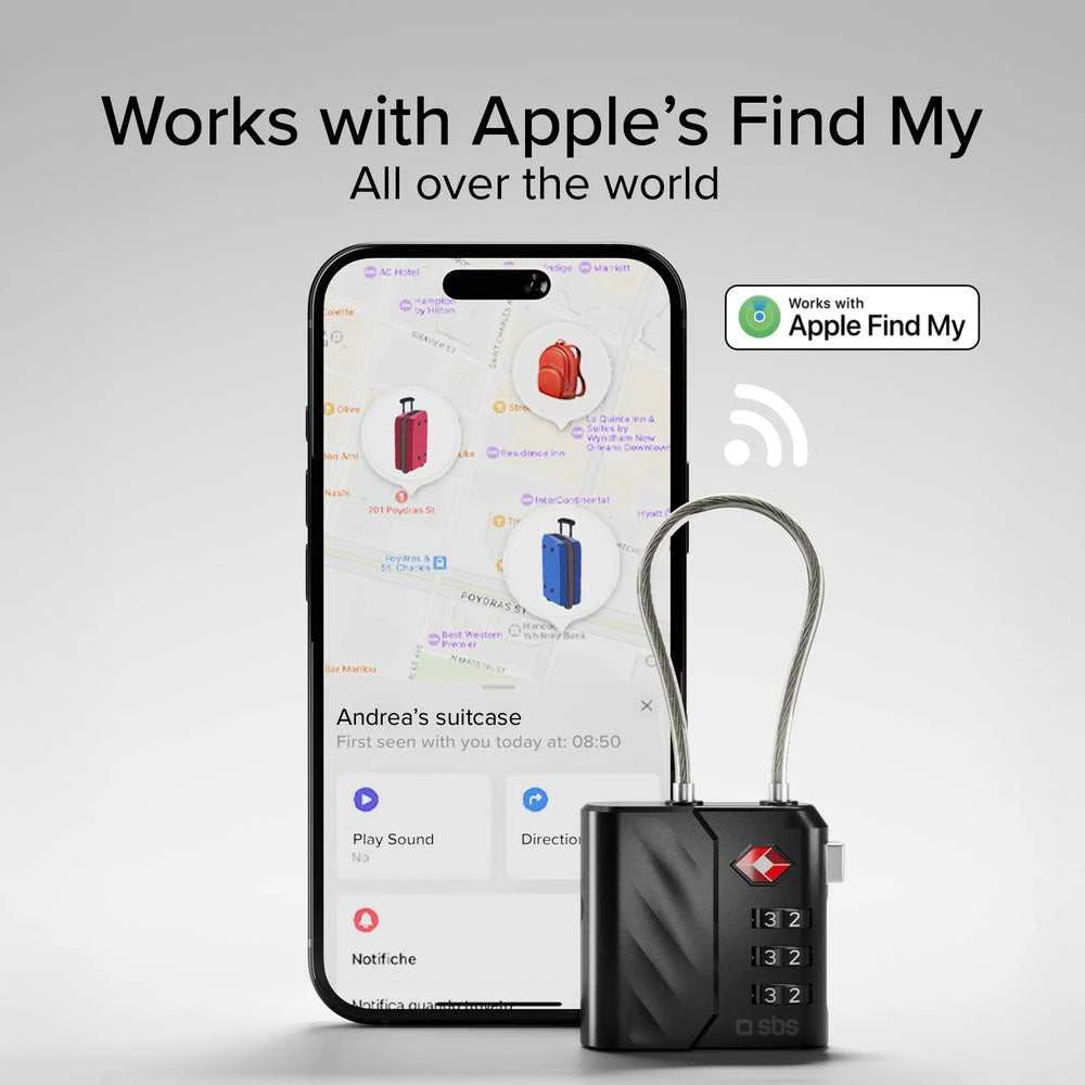 SBS išmanioji bagažo spyna su Apple Find My sekimu
