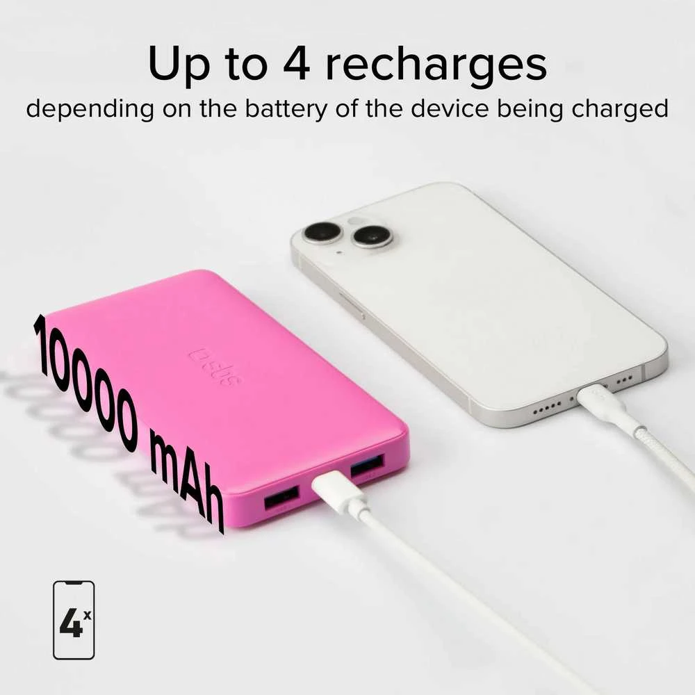 SBS išorinė baterija 10000mAh 2xUSB-A + USB-C, rožinė