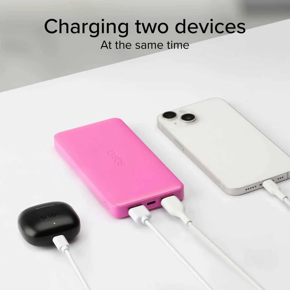 SBS išorinė baterija 10000mAh 2xUSB-A + USB-C, rožinė