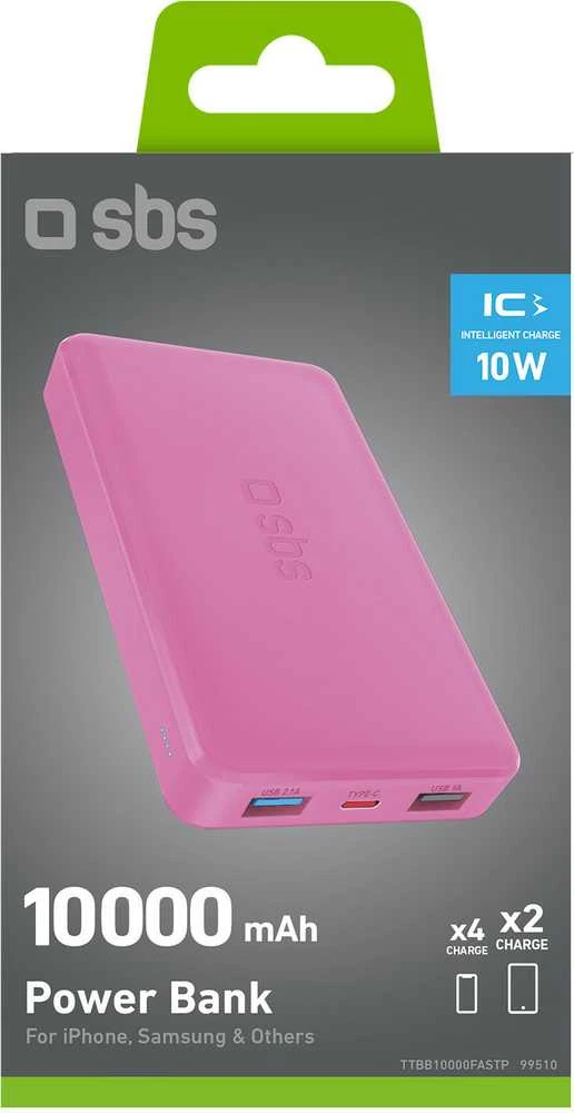 SBS išorinė baterija 10000mAh 2xUSB-A + USB-C, rožinė