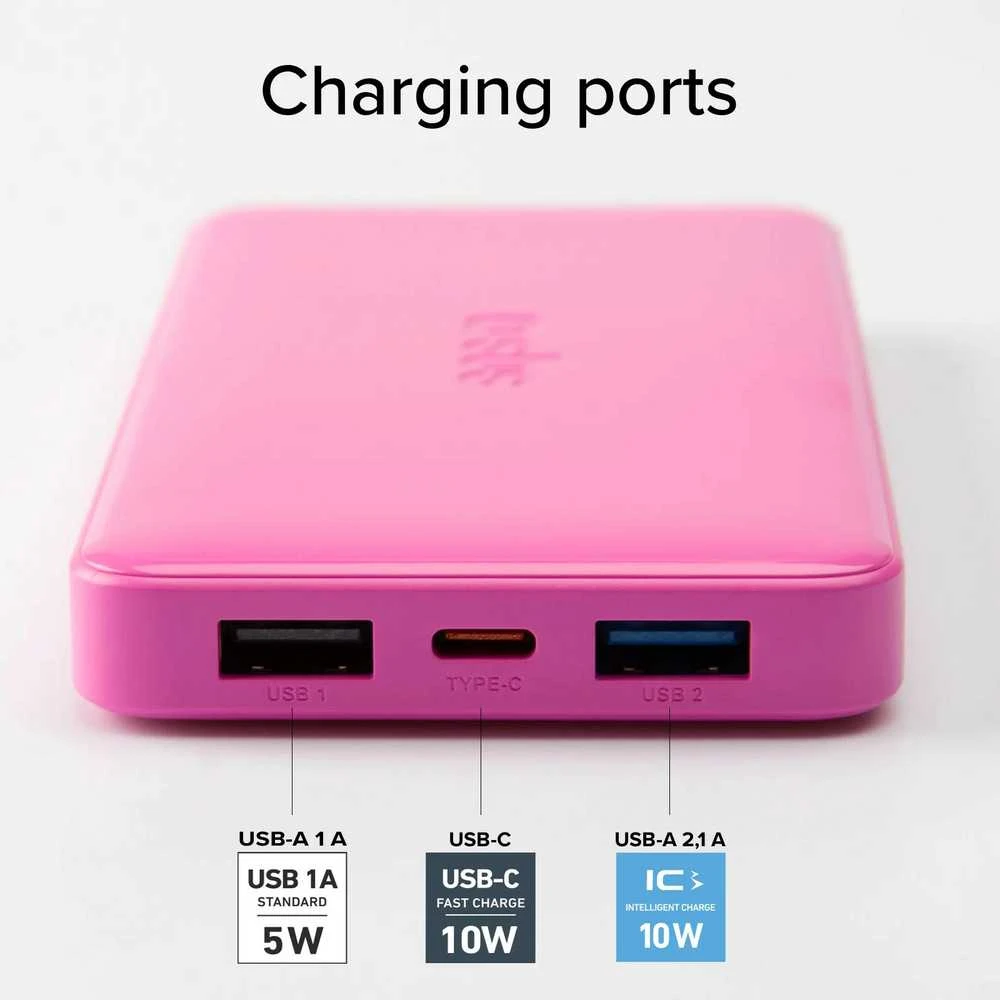 SBS išorinė baterija 10000mAh 2xUSB-A + USB-C, rožinė