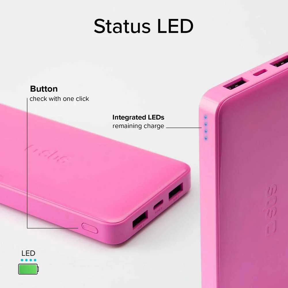 SBS išorinė baterija 10000mAh 2xUSB-A + USB-C, rožinė