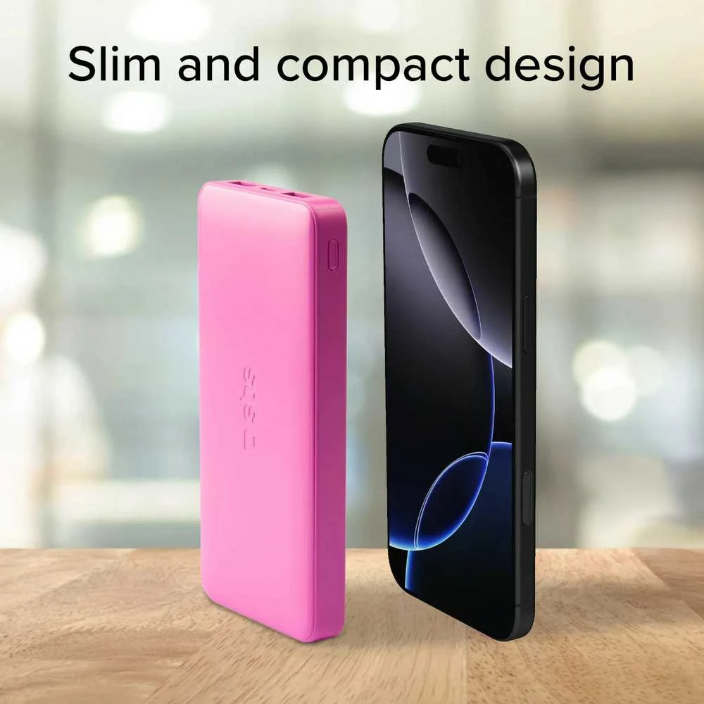 SBS išorinė baterija 10000mAh 2xUSB-A + USB-C, rožinė