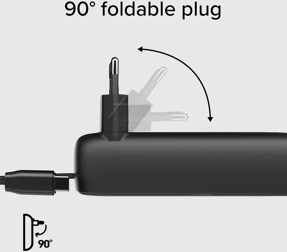 SBS Hybrid PD 20W 5000mAh išorinė baterija su įmontuotu laidu ir sulankstomu kištuku - Juodas