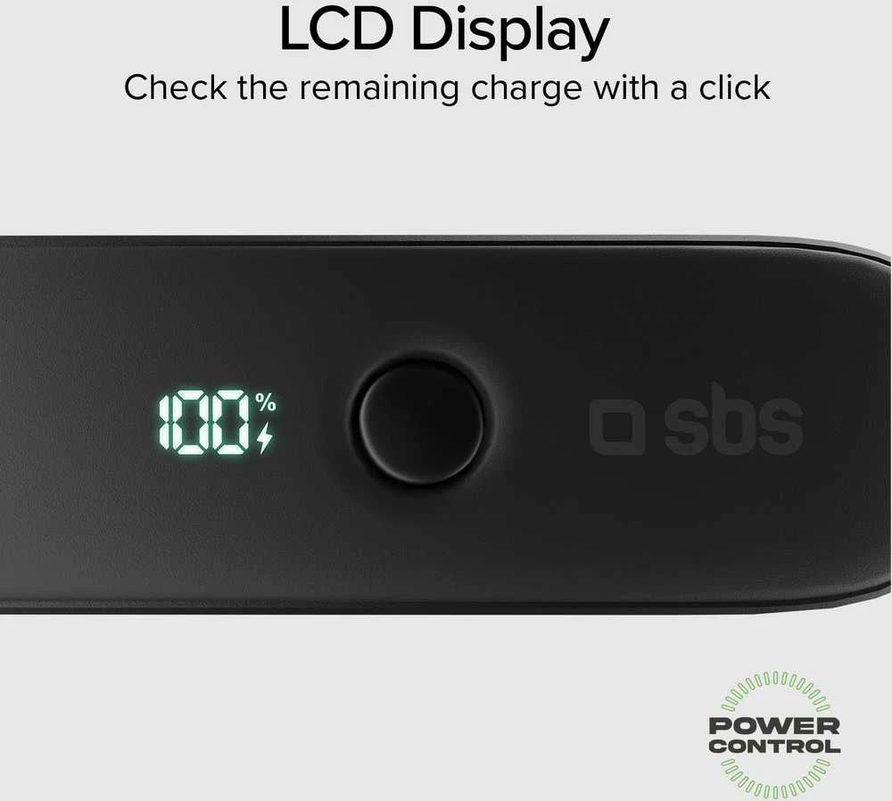 SBS Hybrid PD 20W 5000mAh išorinė baterija su įmontuotu laidu ir sulankstomu kištuku - Juodas