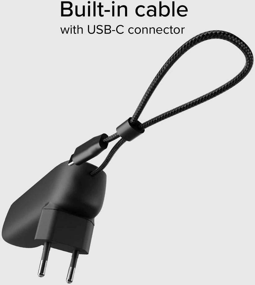 SBS Hybrid PD 20W 5000mAh išorinė baterija su įmontuotu laidu ir sulankstomu kištuku - Juodas