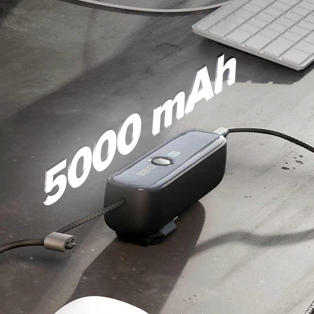 SBS Hybrid PD 20W 5000mAh išorinė baterija su įmontuotu laidu ir sulankstomu kištuku - Juodas