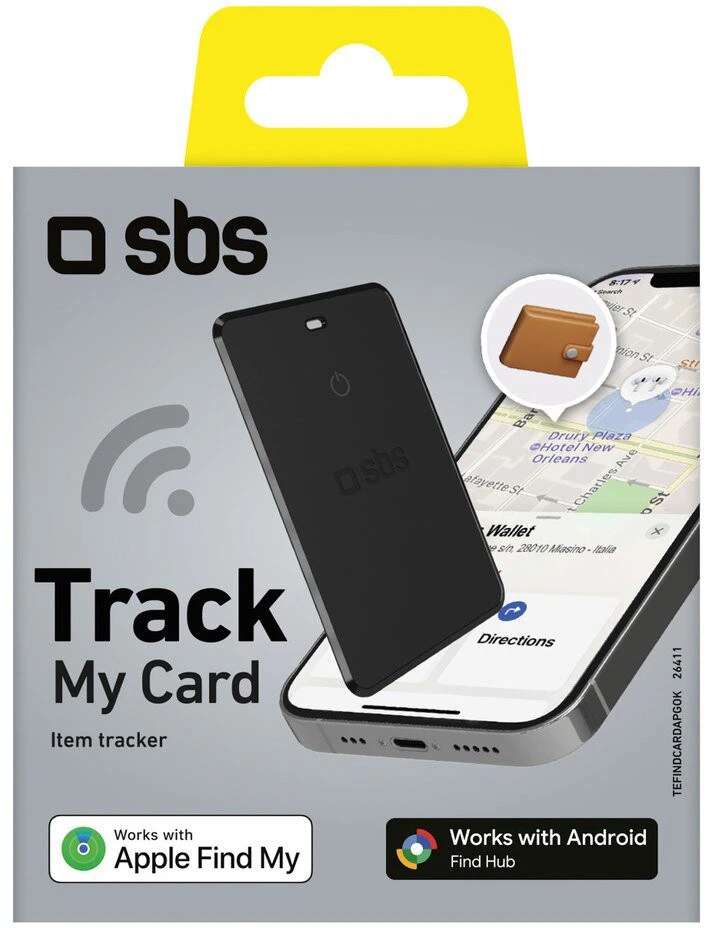 SBS Track My Card itin plonas universalus iOS ir Android lokatorius – Juodas