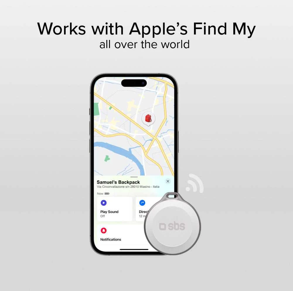 SBS Track My Circle atsparus vandeniui IP65 lokatorius, suderinamas su Apple Find My™ ir Baltas