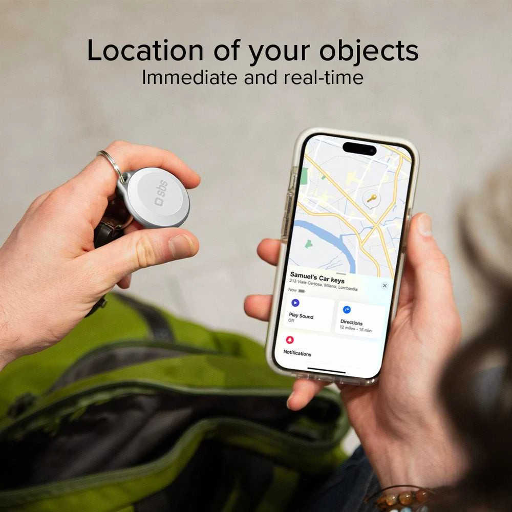 SBS Track My Circle atsparus vandeniui IP65 lokatorius, suderinamas su Apple Find My™ ir Baltas