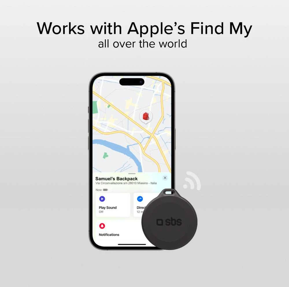 SBS Track My Circle Atsparus vandeniui IP65 Locator Compatible with Apple Find My – juodos spalvos