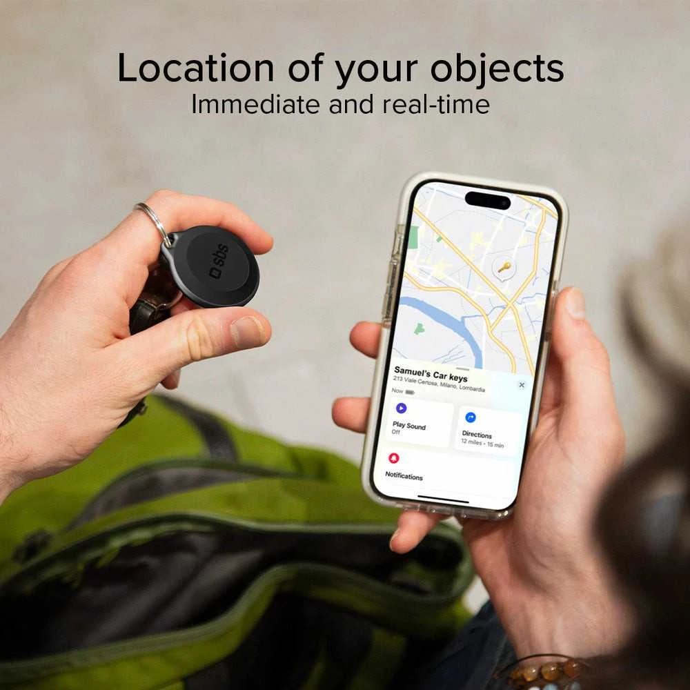 SBS Track My Circle Atsparus vandeniui IP65 Locator Compatible with Apple Find My – juodos spalvos