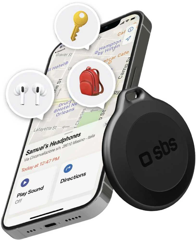 SBS Track My Circle Atsparus vandeniui IP65 Locator Compatible with Apple Find My – juodos spalvos