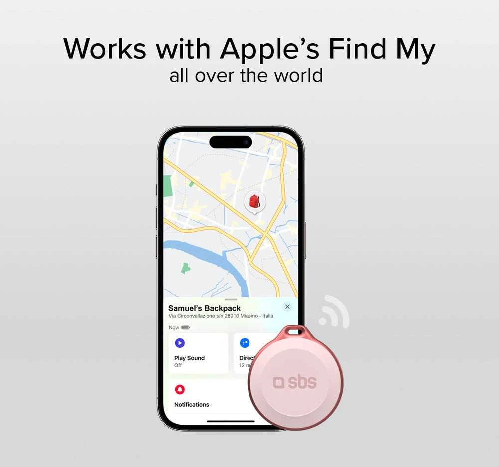 SBS Track My Circle Atsparus vandeniui IP65 Locator Compatible with Apple Find My – rožinės spalvos